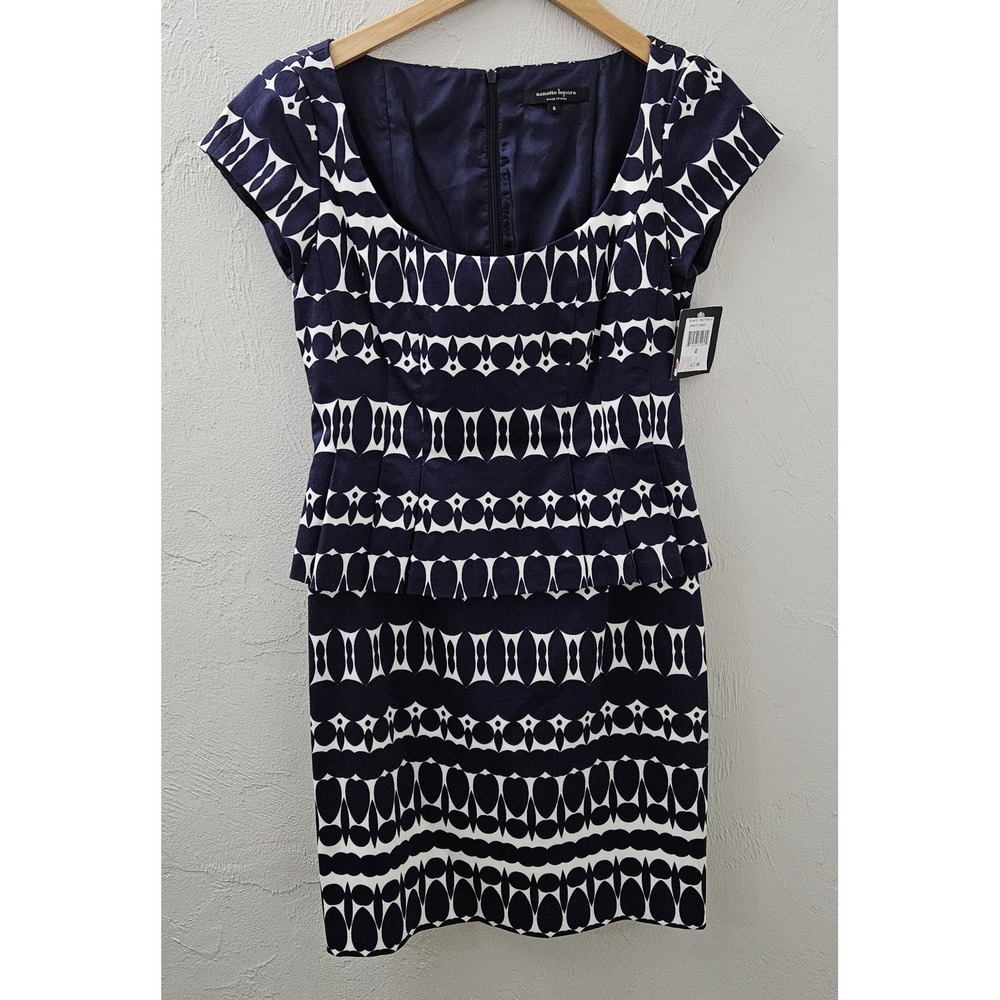 *NEW w/Tags Nanette‎ Lepore Women's Peplum Dress Navy/White Size 0 Made In USA